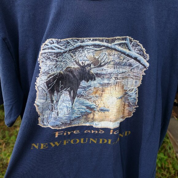 Vintage 90s Wildlife Graphic Crewneck Tee 1990s Crew Moose Thrifted T-Shirt - Picture 1 of 4